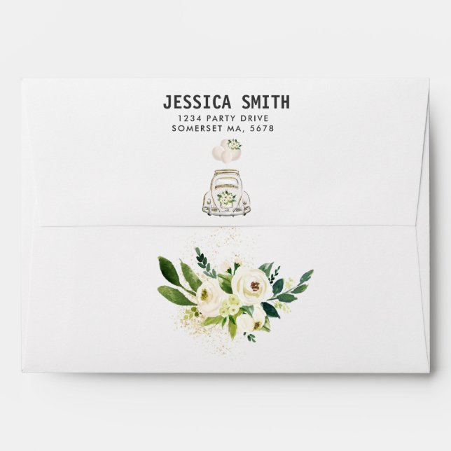 Drive By Bridal Shower White Floral Envelope (Back (Top Flap))