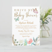 Drive By Butterfly Gold Baby Shower Invitation (Standing Front)
