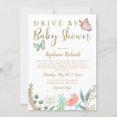 Drive By Butterfly Gold Baby Shower Invitation (Front)