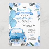 Drive By Car Blue Boy Rustic Baby Shower Invitation