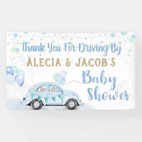 Drive By Car Boy Baby Shower Thank You Blue Gold Banner