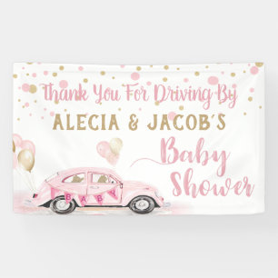Drive By Car Girl Baby Shower Thank You Pink Banner