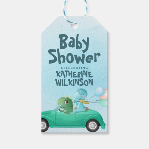 Drive By  Dinosaur Baby Shower Gift Tags