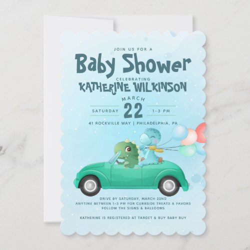 Drive By  Dinosaur Baby Shower Invitation