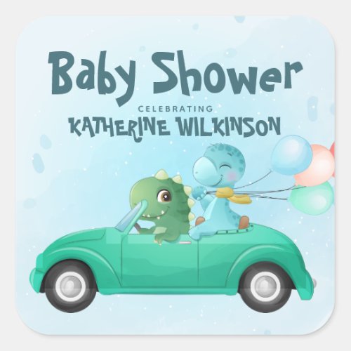 Drive By  Dinosaur Baby Shower Square Sticker
