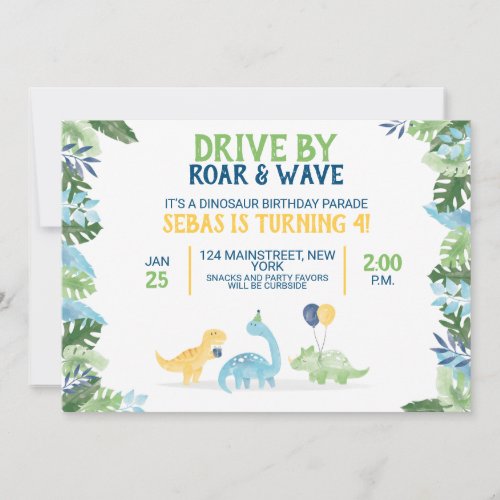 Drive by Dinosaur Birthday Parade Invitation