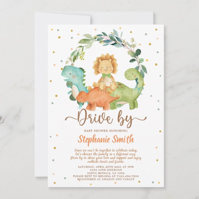 Drive By Dinosaurs Boy Baby Shower Invitation (Front)