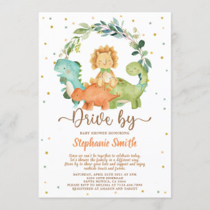 Drive By Dinosaurs Boy Baby Shower Invitation