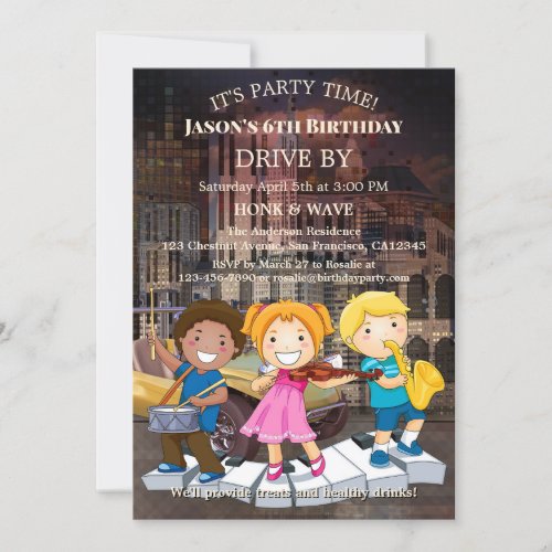Drive By Distance Music Kids Birthday Party Invitation