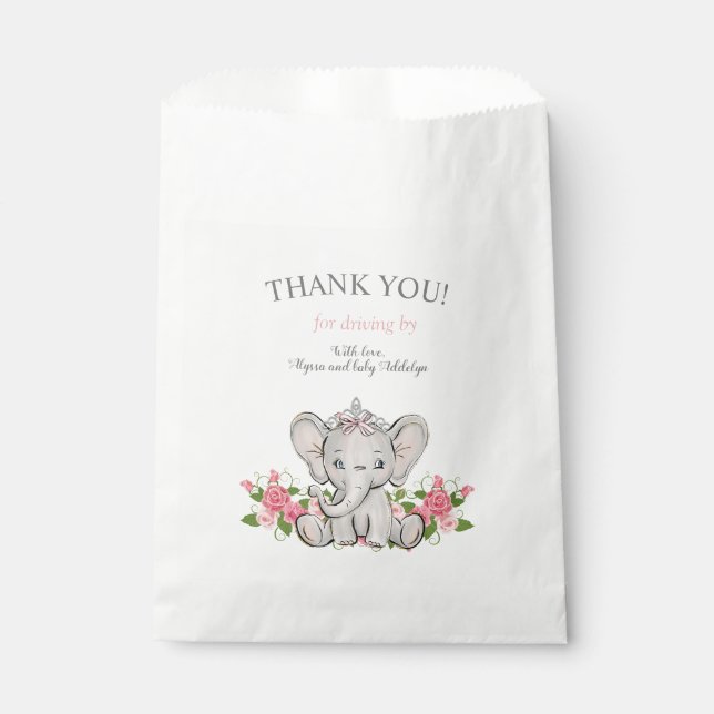 Drive By Elephant Baby Girl Shower Favor Bag (Front)