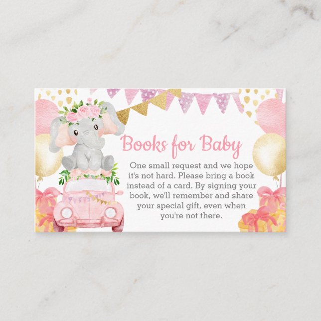 Drive By Elephant Baby Shower Books For Baby Enclosure Card (Front)