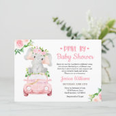 Drive By Elephant Baby Shower Girl Invitation (Standing Front)