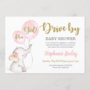 Drive by elephant Baby Shower girl Invitation