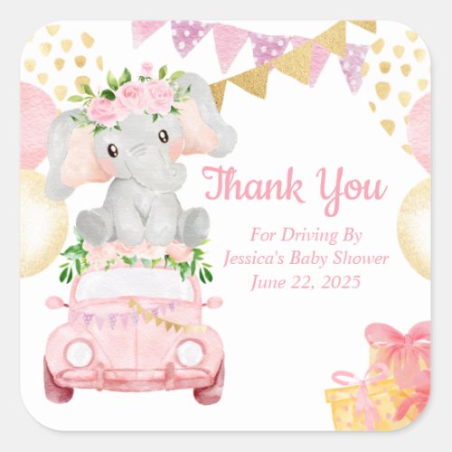 Drive By Elephant Baby Shower Thank You Sticker