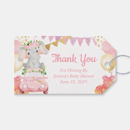 Drive By Elephant Baby Shower Thank You Tag