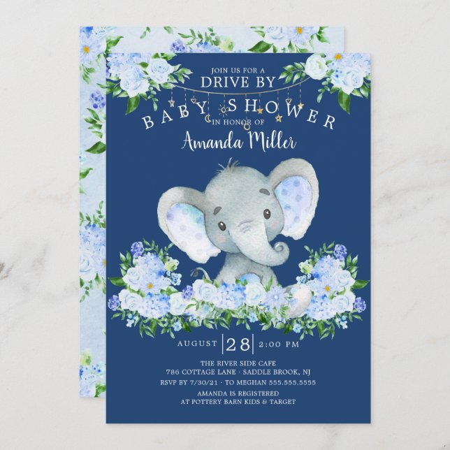 Drive By Elephant Boys Baby Shower Invitation (Front/Back)