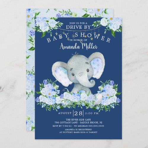 Drive By Elephant Boys Baby Shower Invitation