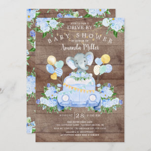 Drive By Elephant Boys Baby Shower Invitation