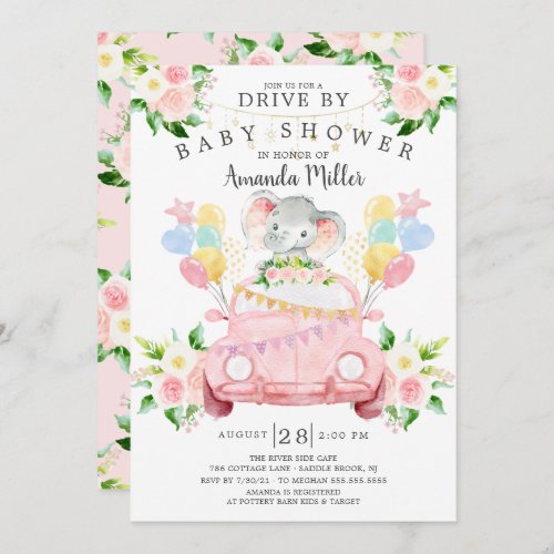 Drive By Elephant Girls Baby Shower Invitation