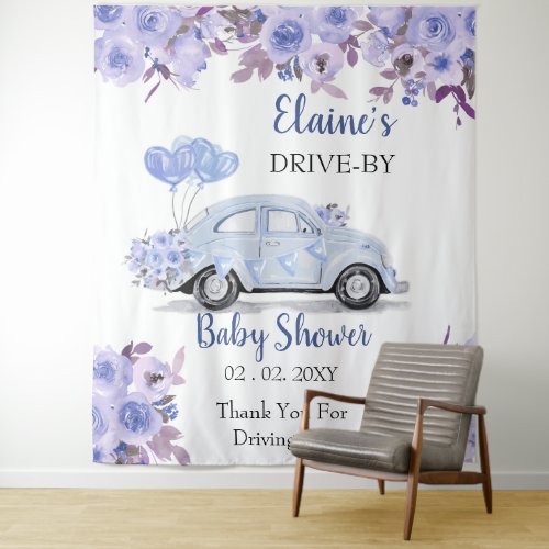 Drive By Floral Blue Drive Through Shower Backdrop