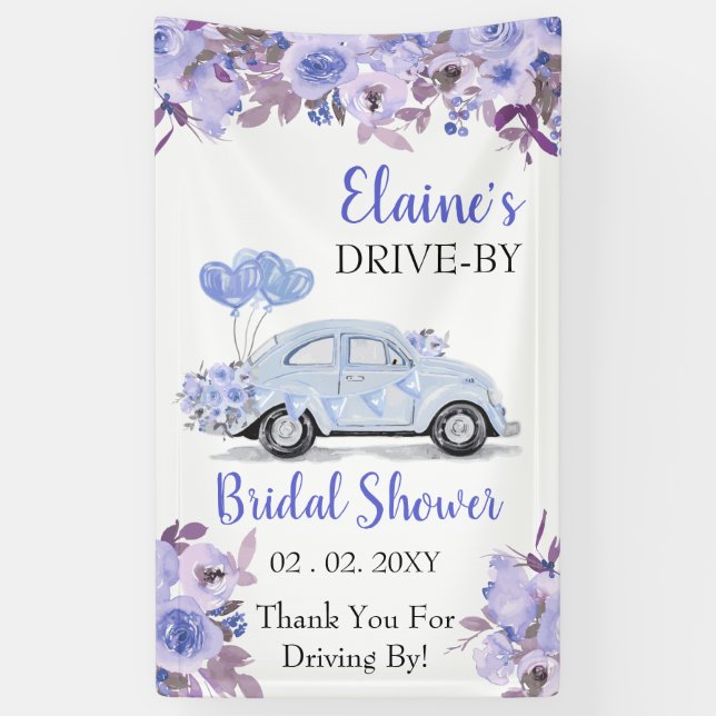 Drive By Floral Blue Drive Through Shower Banner (Vertical)