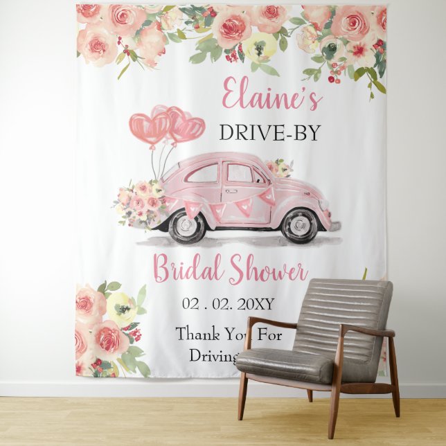 Drive By Floral Pink Drive Through Shower Backdrop (In Situ)