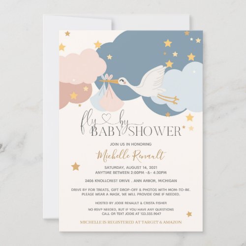 Drive By Fly By Stork Boy Girl Twins Baby Shower Invitation