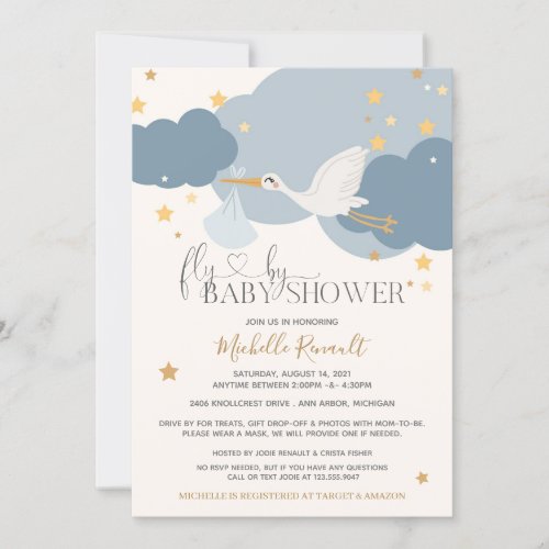 Drive By Fly By Stork Its A Boy Baby Shower Invitation