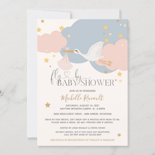 Drive By Fly By Stork Its A Girl Baby Shower Invitation