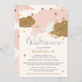 Drive By "Fly By" Stork Pink Gold Girl Baby Shower Invitation (Front/Back)