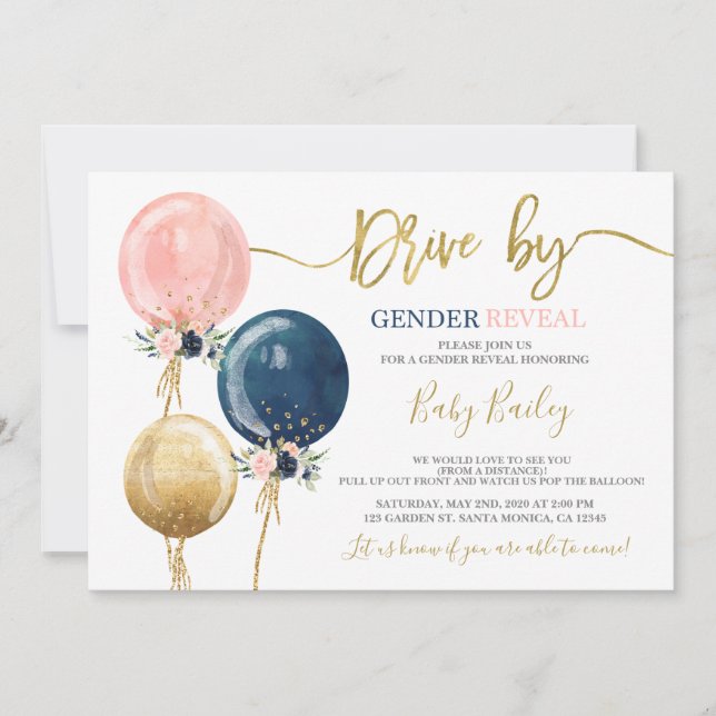 Drive by Gender Reveal party Invitation (Front)