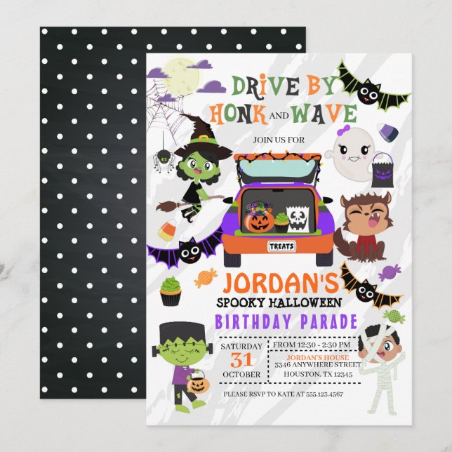 Drive By Halloween Birthday Parade Invitation (Front/Back)