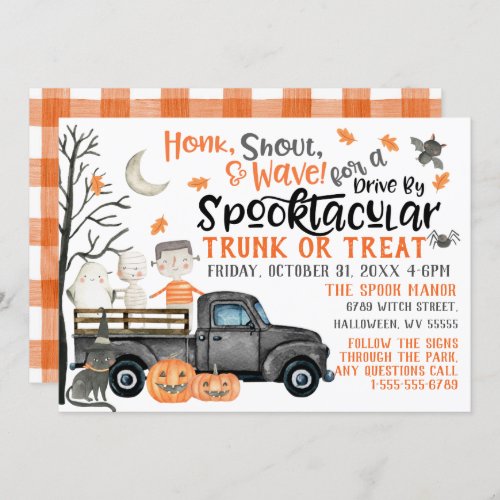 Drive By Halloween Party Trunk or Treat Parade Invitation