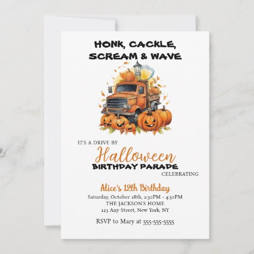 Drive By Halloween Pumpkin Party Birthday  Invitation