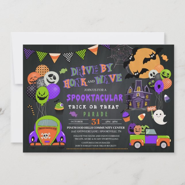 Drive By Halloween Trick or Treat Parade Invitation (Front)