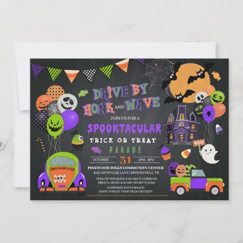 Drive By Halloween Trick or Treat Parade Invitation