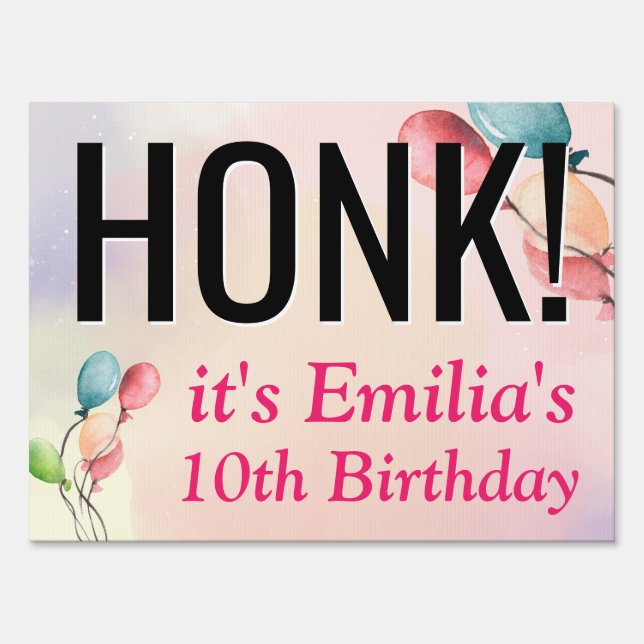 Drive By Happy Birthday Car Parade Girly Pink Yard Sign (Front)