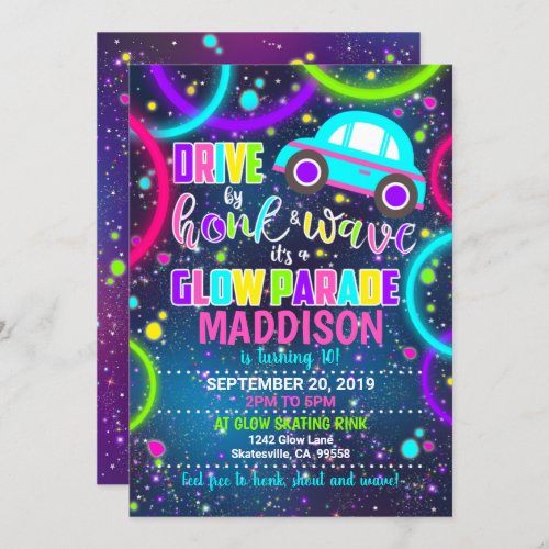 Drive by Honk and Wave Glow Party Invitation