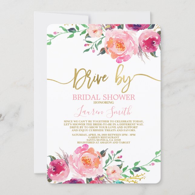 Drive by hot pink Bridal Shower Invitation (Front)