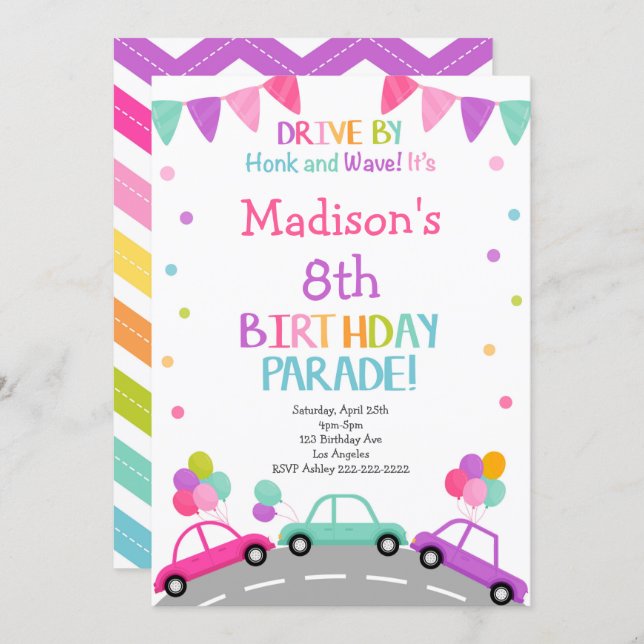Drive by Invitation, Birthday Parade Invitation (Front/Back)