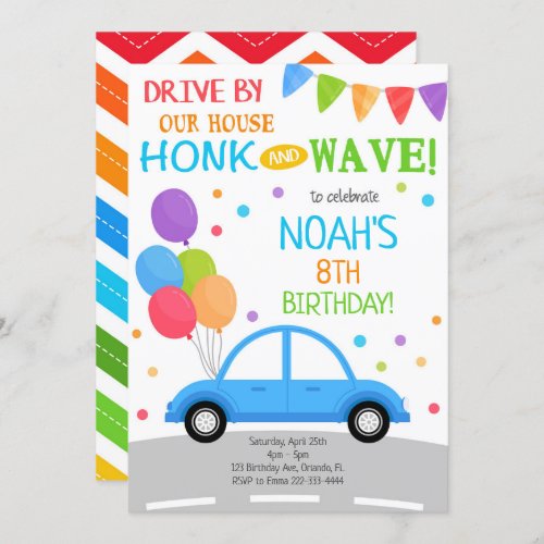 Drive By Invitation Boy Birthday Parade Invites