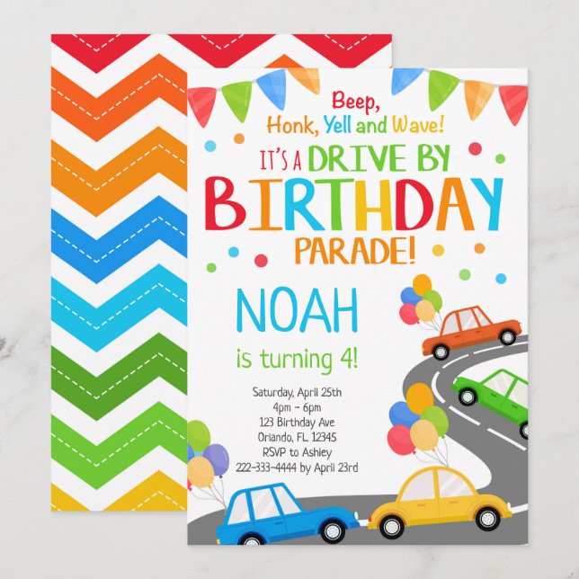 Drive By Invite, Boy Birthday Parade Invitation (Front/Back)