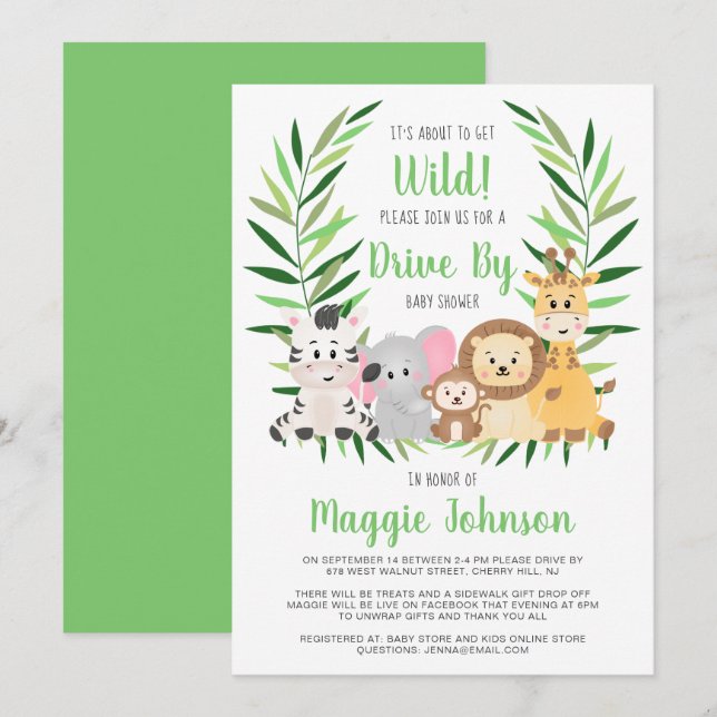 Drive By It's About to Get Wild Safari Baby Shower Invitation (Front/Back)