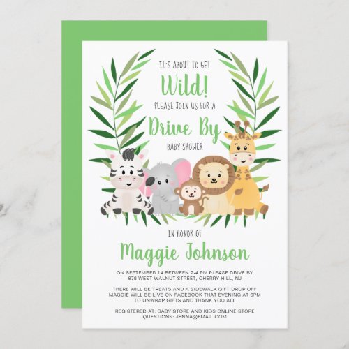 Drive By Its About to Get Wild Safari Baby Shower Invitation