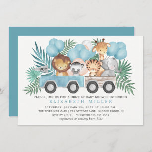 Drive By Jungle Animals Boys Baby Shower Invitation