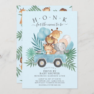 Drive By Jungle Animals Boys Baby Shower Invitation