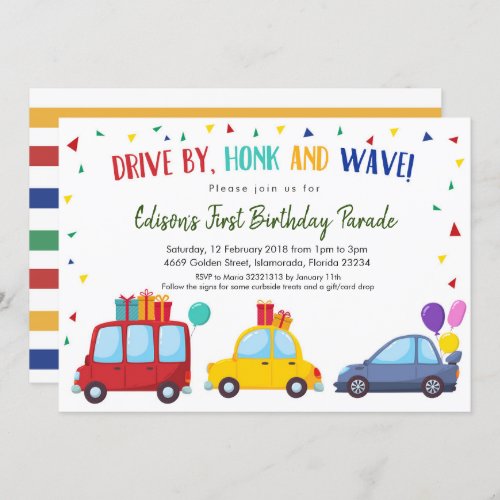 Drive by Kids Birthday Party Parade Invitation