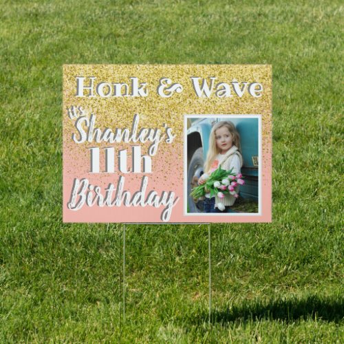 drive by kids gold glitter birthday lawn template sign