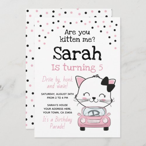 Drive By Kitty Cat Birthday Invitation