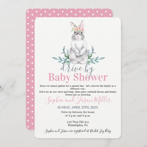 Drive by Little Bunny  Baby Shower Girl Invitation